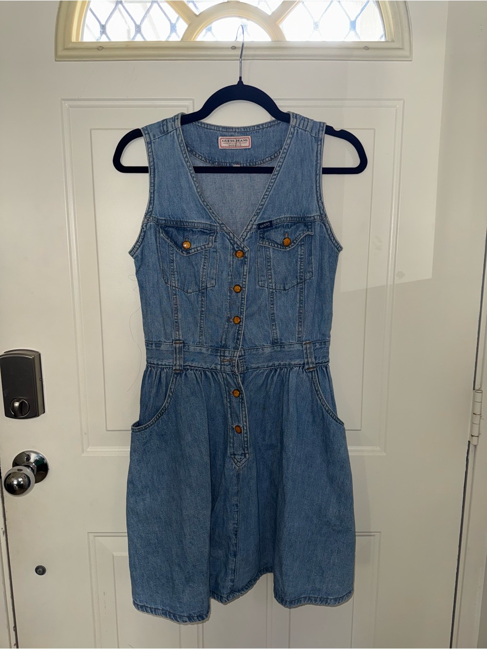 Vintage Guess Light Blue Denim Sleeveless Button-Front Dress
